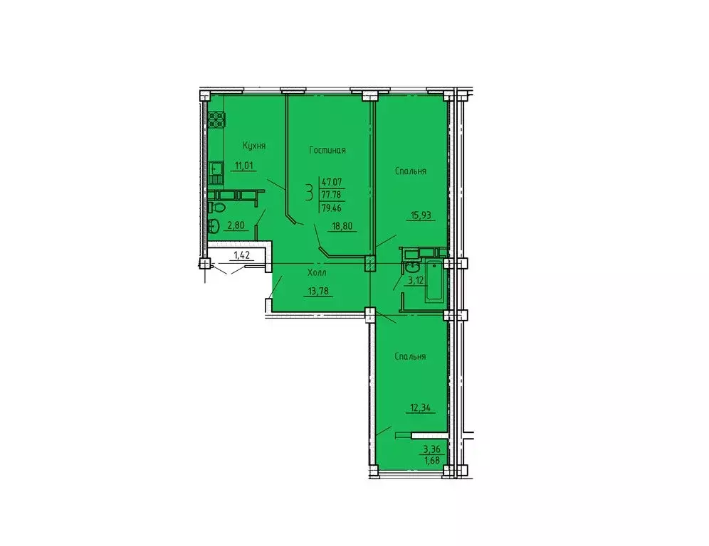 3-комнатная квартира: Пенза, улица Генерала Глазунова, 6 (79.46 м) - Фото 1