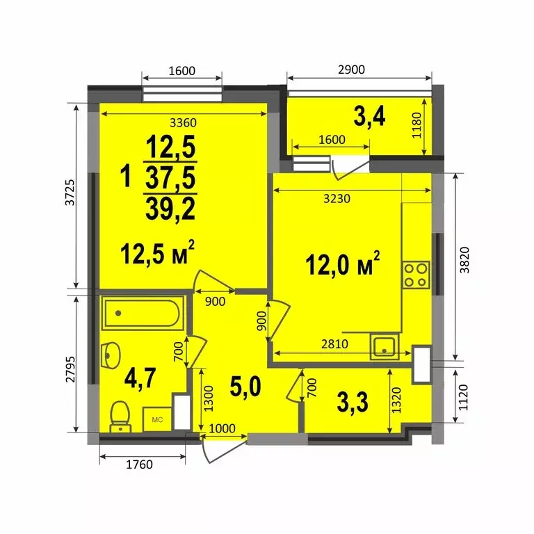 1-комнатная квартира: Владимир, Смоленская улица, 3Б (39.2 м) - Фото 0