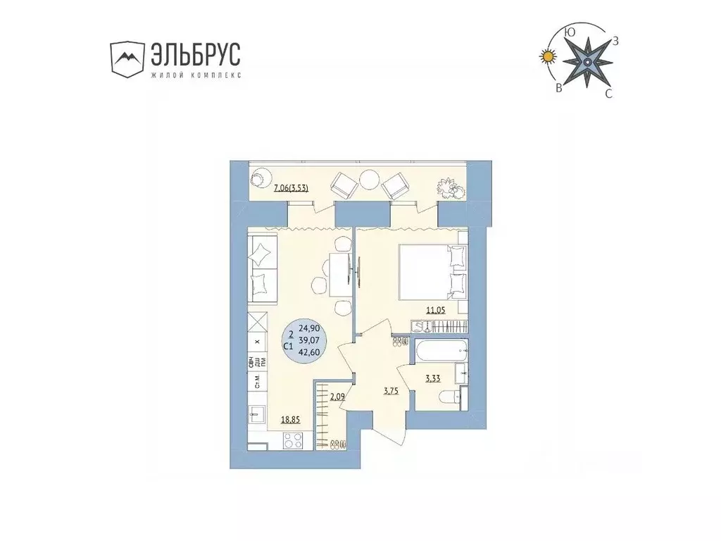 2-к кв. Башкортостан, Уфа Кавказская ул., 24 (42.6 м) - Фото 0