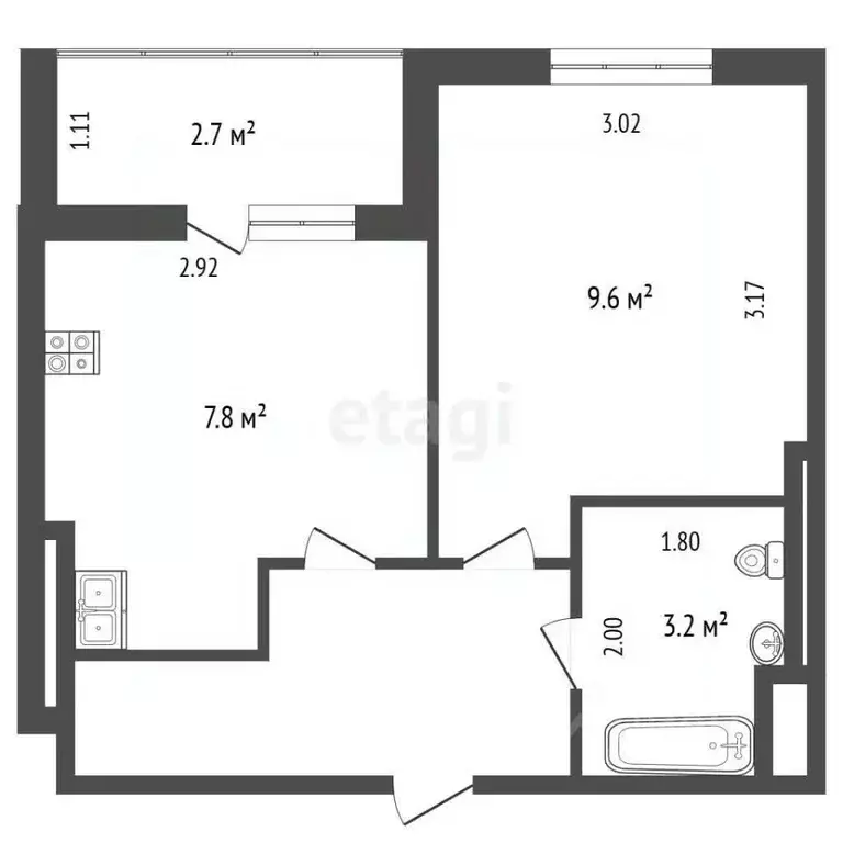 1-к кв. Тюменская область, Тюмень ул. Тимофея Чаркова, 69к1 (30.4 м) - Фото 2