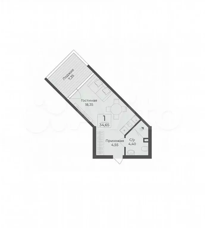 Апартаменты-студия, 35,9 м, 2/12 эт. - Фото 1