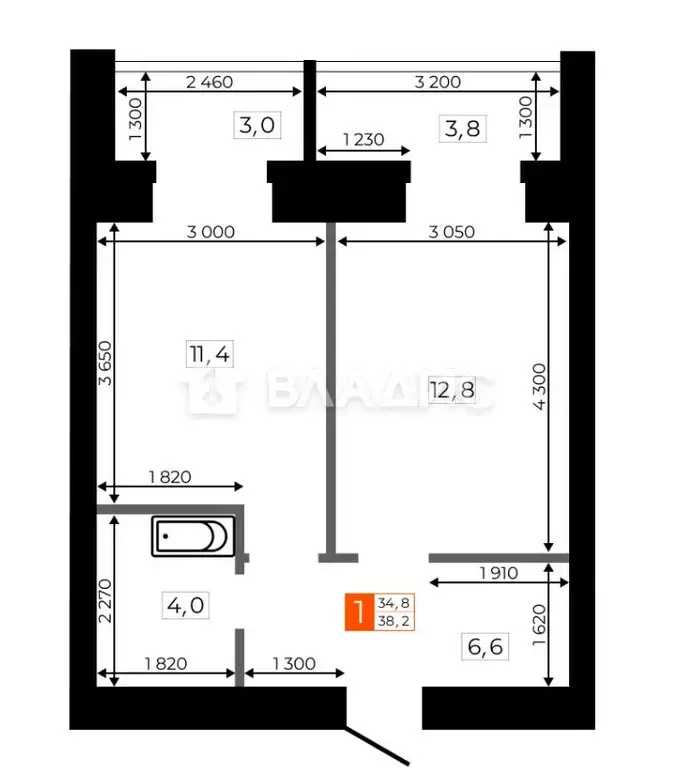 1-комнатная квартира: Благовещенск, Литейная улица, 41 (38.1 м) - Фото 0