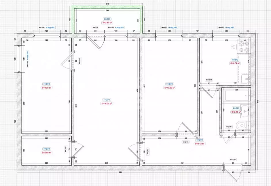 3-к кв. Курганская область, Курган ул. Красина, 29 (51.2 м) - Фото 2