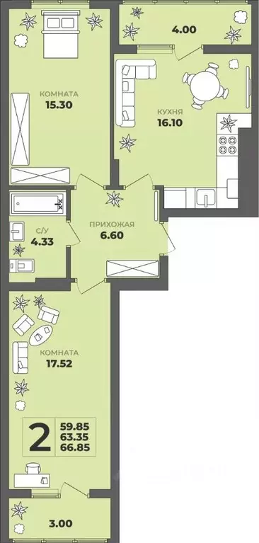 2-к кв. Калининградская область, Калининград ул. Генерала Толстикова, ... - Фото 1