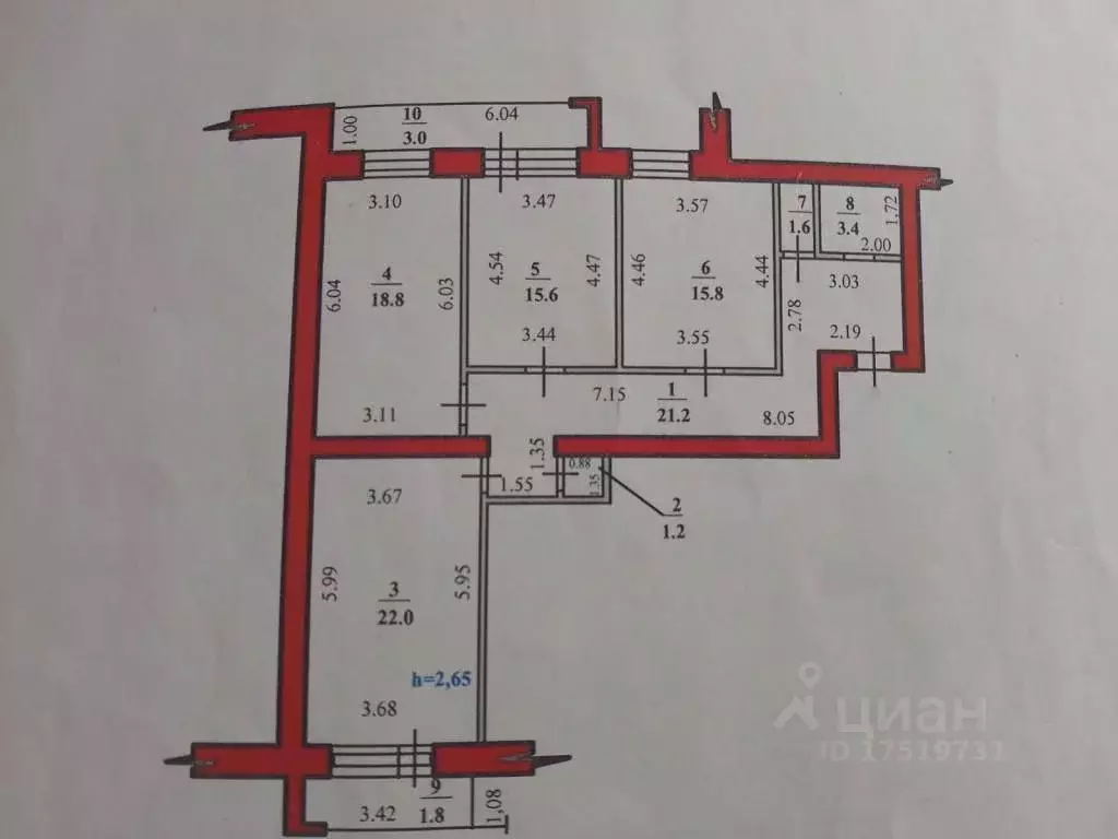 3-к кв. Башкортостан, Стерлитамак ул. Худайбердина, 218 (104.4 м) - Фото 2
