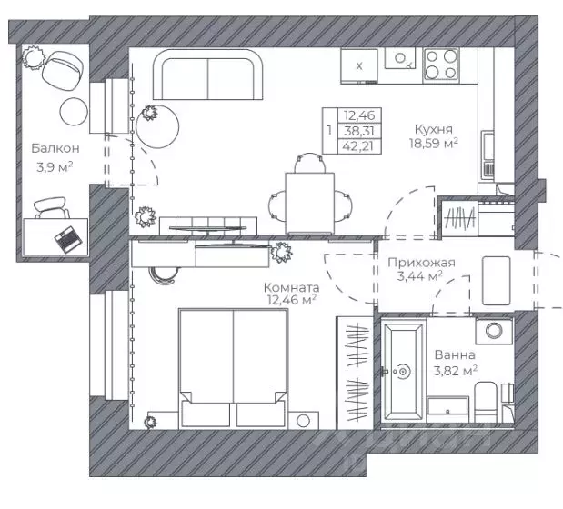 1-к кв. Ярославская область, Ярославль ул. Попова, 14 (42.21 м) - Фото 0
