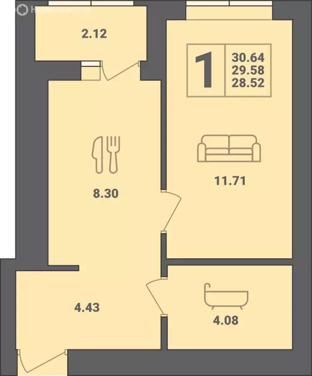 1-комнатная квартира: Пионерский, улица Гептнера, 17 (30.64 м) - Фото 0