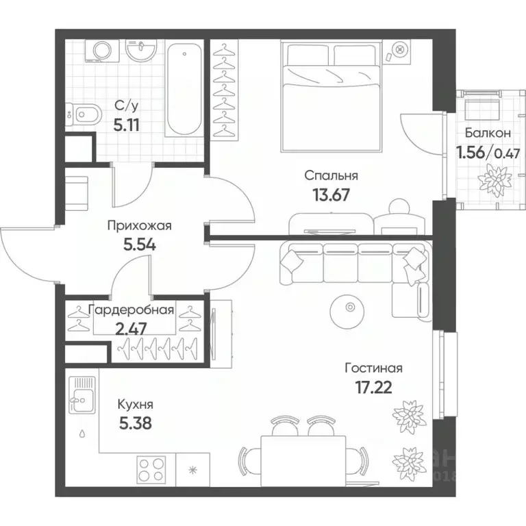 2-к кв. Татарстан, Казань Счастье в Казани жилой комплекс (49.86 м) - Фото 1