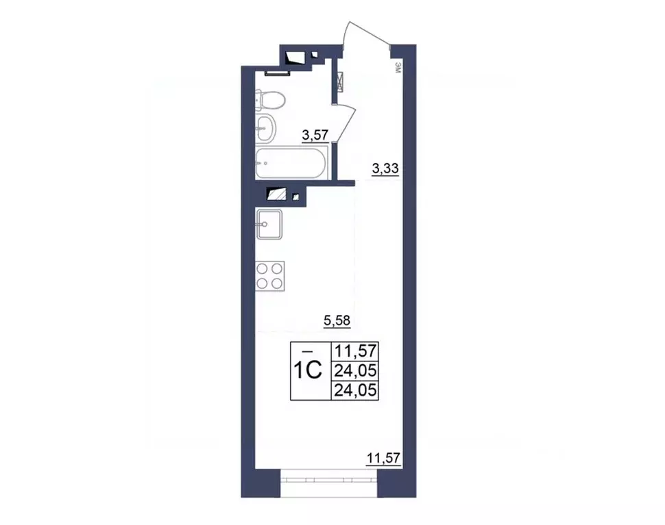 Студия Башкортостан, Уфа Космос жилой комплекс, лит1 (23.93 м) - Фото 1
