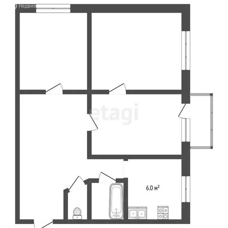 3-комнатная квартира: Якутск, улица Дзержинского, 21 (51 м) - Фото 1