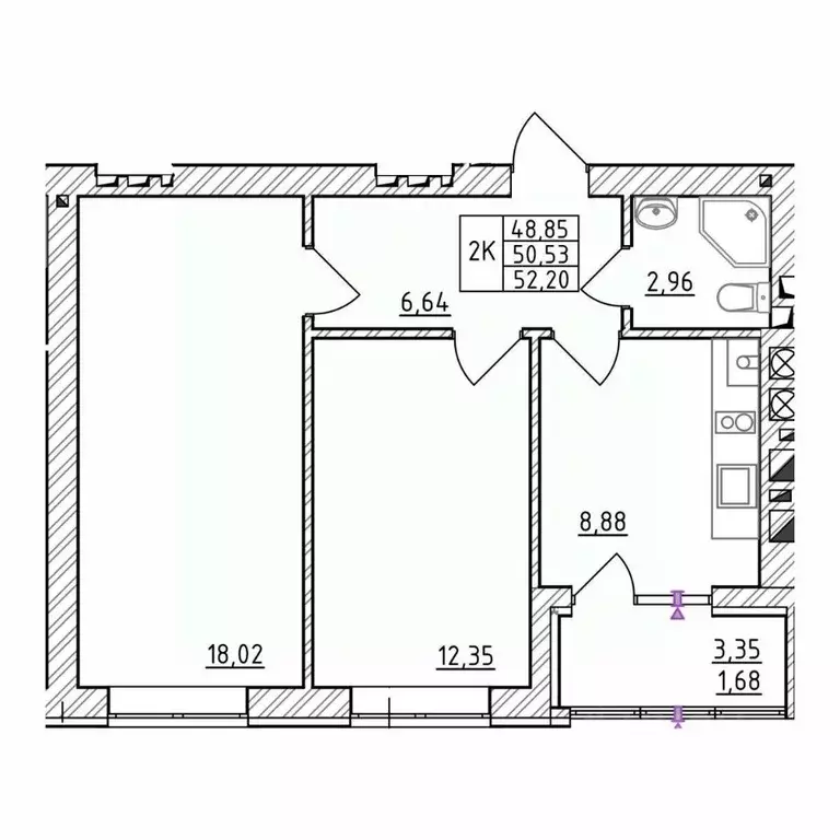 2-к кв. Калининградская область, Зеленоградск  (52.2 м) - Фото 1