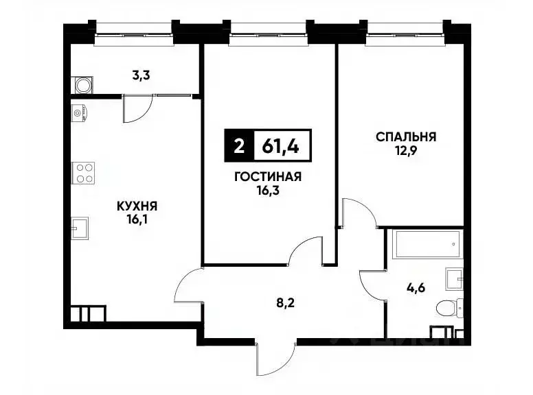 2-к кв. Ставропольский край, Ставрополь ул. Андрея Голуба, 14к1 (61.4 ... - Фото 0