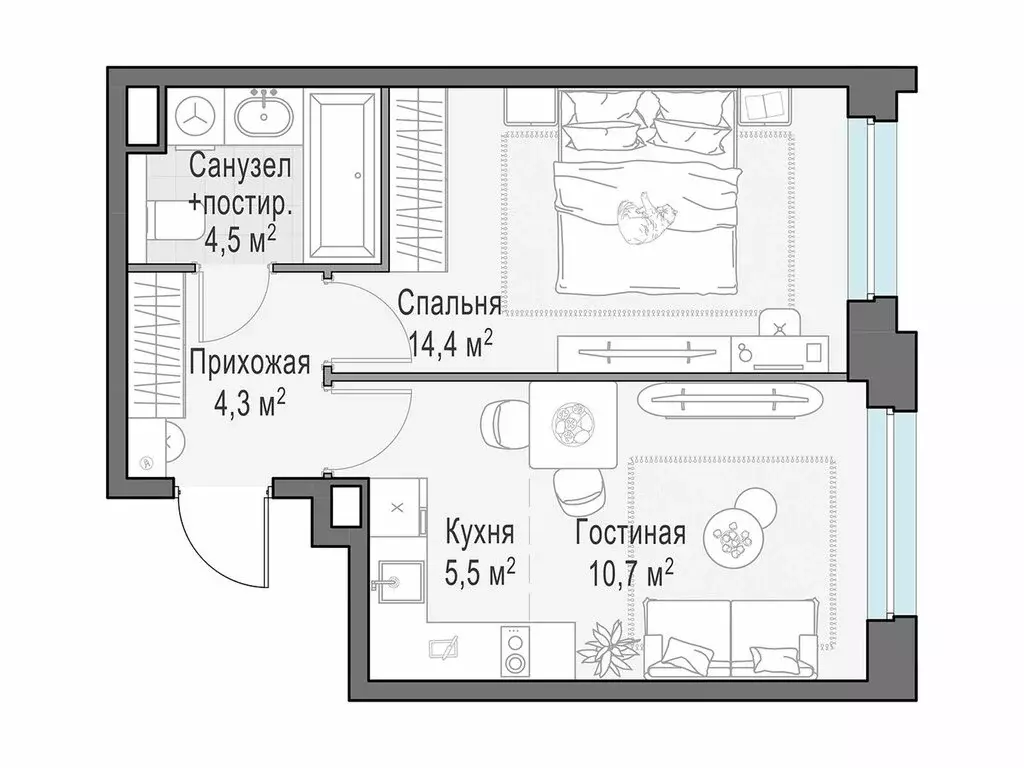 1-комнатная квартира: Мытищи, жилой комплекс Белый Grad, 12.2 (39.4 м) - Фото 1