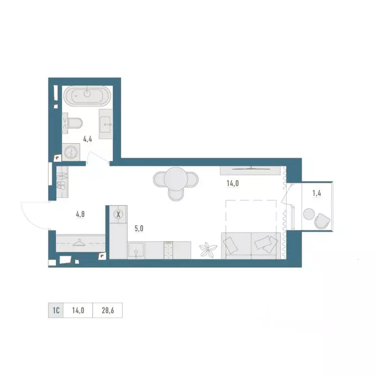 1-к кв. Башкортостан, Уфа Родина Парк жилой комплекс (28.6 м) - Фото 1