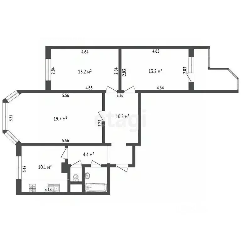 3-к кв. Москва Шереметьевская ул., 37К2 (74.8 м) - Фото 2