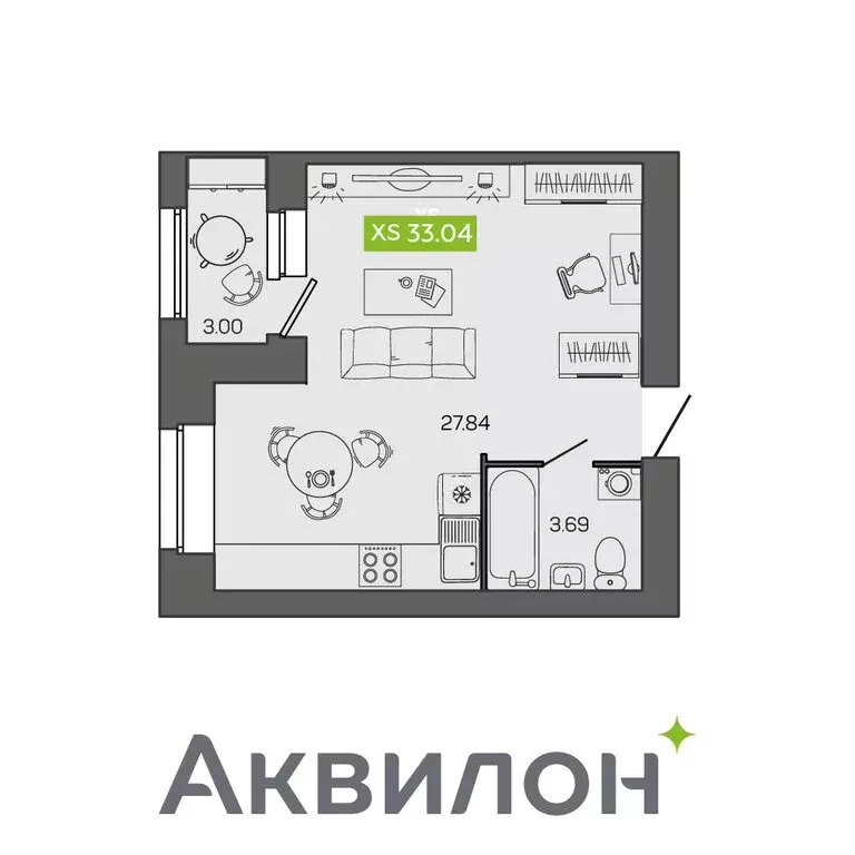 Квартира-студия: Северодвинск, улица Ломоносова, 79к3 (33.04 м) - Фото 0