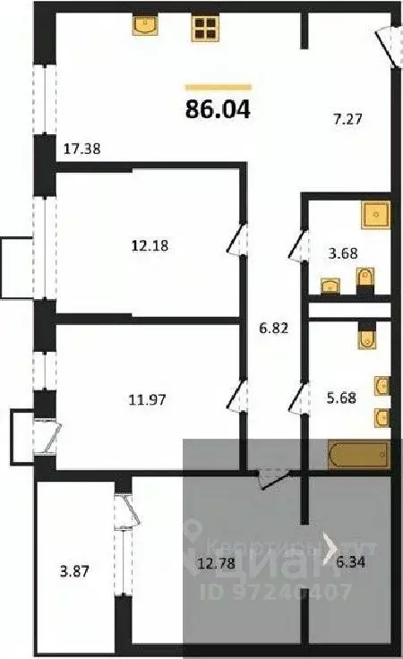 3-к кв. Воронежская область, Воронеж наб. Чуева, 7 (86.04 м) - Фото 1