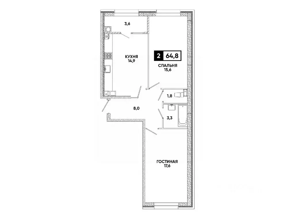 2-к кв. Ставропольский край, Ставрополь ул. Андрея Голуба, 12к8 (64.8 ... - Фото 1