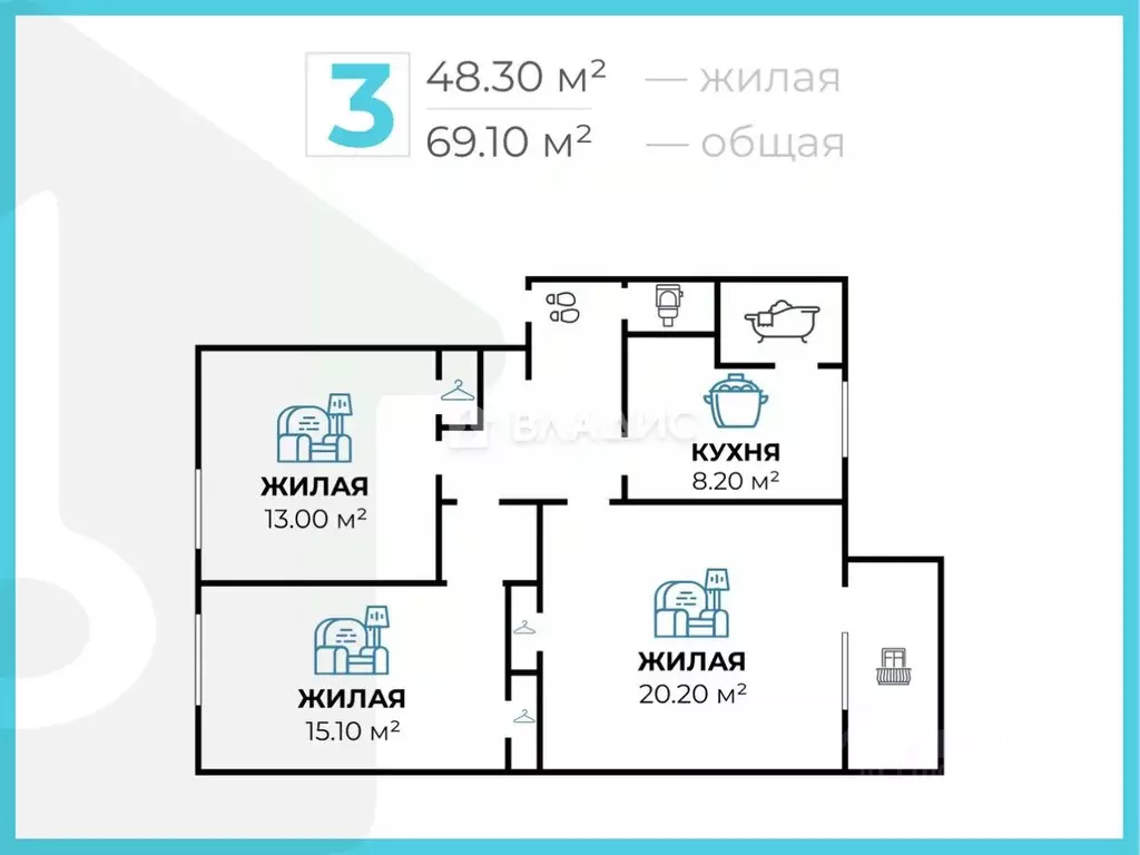 3-к кв. Волгоградская область, Волгоград ул. 95-й Гвардейской Дивизии, ... - Фото 2