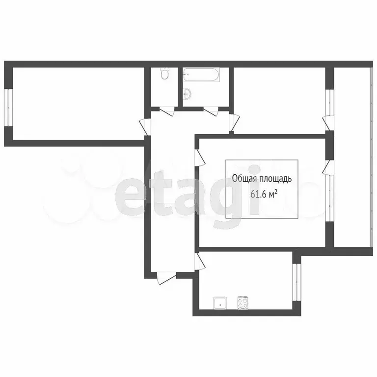 3-к. квартира, 61,6 м, 9/9 эт. - Фото 1