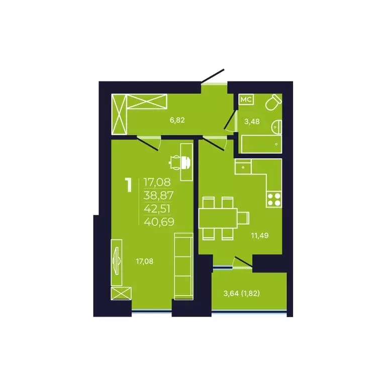 1-комнатная квартира: Уфа, улица Михаила Зайцева, 8 (40.9 м) - Фото 1