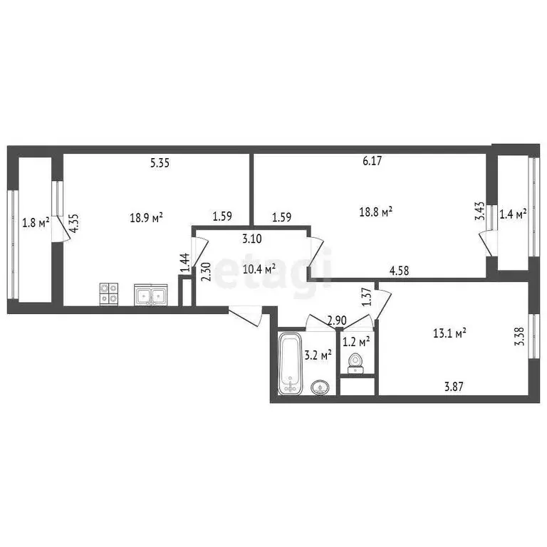 2-комнатная квартира: Санкт-Петербург, Кременчугская улица, 11к2 (65.6 ... - Фото 0