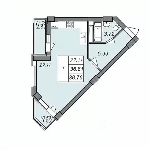 1-к кв. Воронежская область, Воронеж Волгоградская ул., 45 (38.76 м) - Фото 1