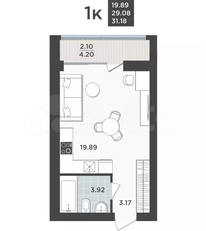 Квартира-студия, 29,1 м, 7/9 эт. - Фото 0