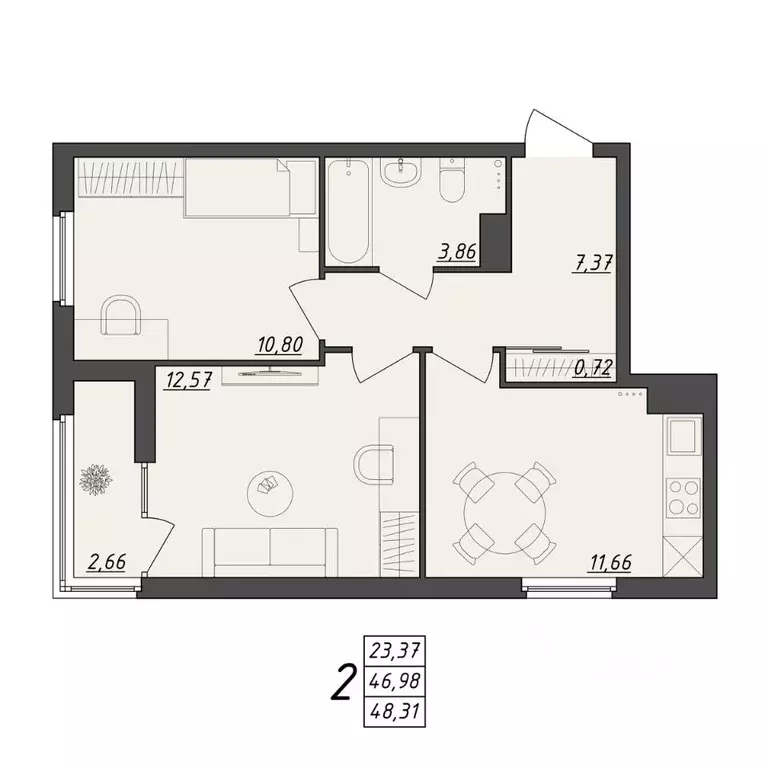 2-к кв. Волгоградская область, Волгоград ул. Алехина, 7к7 (48.31 м) - Фото 0