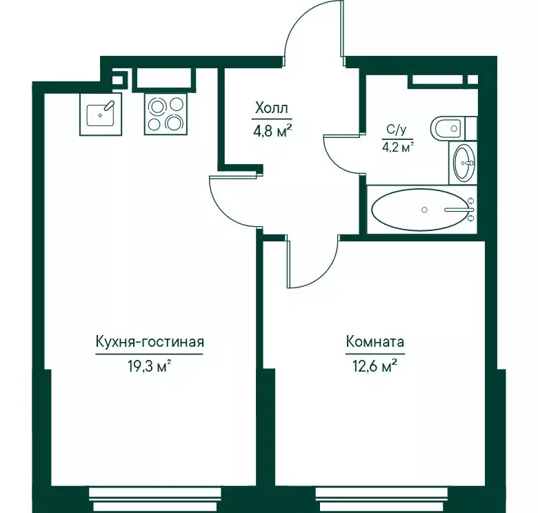 1-комнатная квартира: Самара, жилой комплекс Грин Ривер (40.87 м) - Фото 1