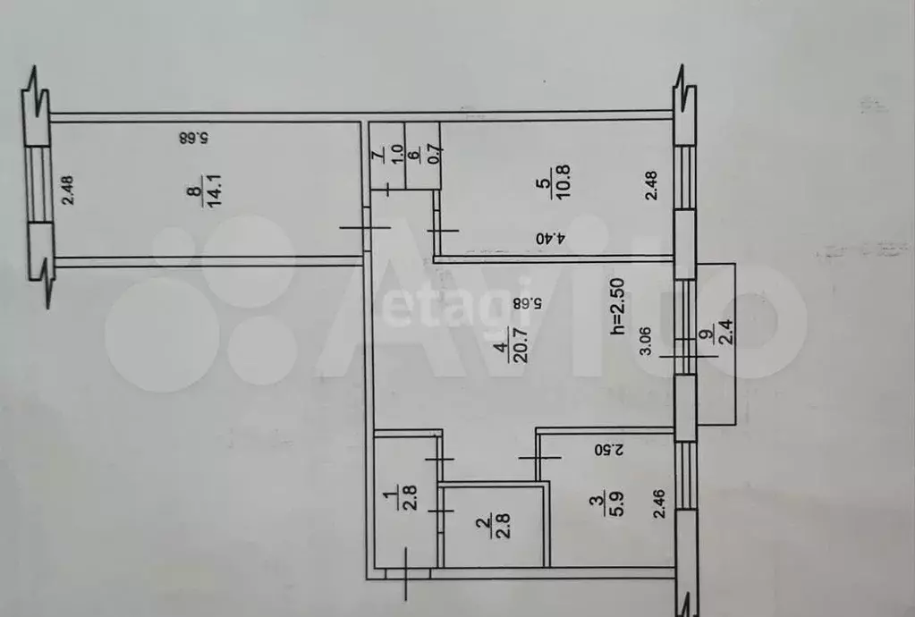 3-к. квартира, 59,5 м, 3/5 эт. - Фото 0