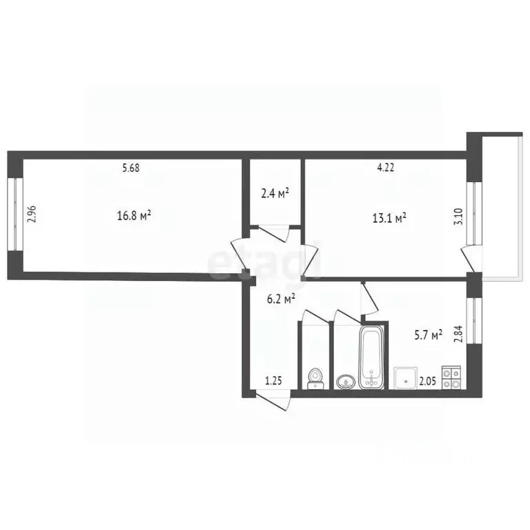 2-к кв. Омская область, Омск ул. Декабристов, 143 (45.1 м) - Фото 1