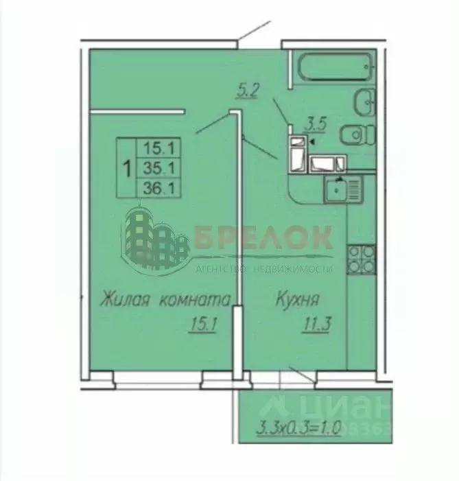 1-к кв. Ростовская область, Ростов-на-Дону ул. Нансена, 83 (38.0 м) - Фото 2