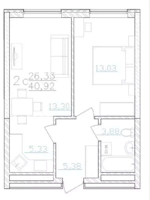 2-к кв. Башкортостан, Уфа просп. Октября, 75 (41.0 м) - Фото 0