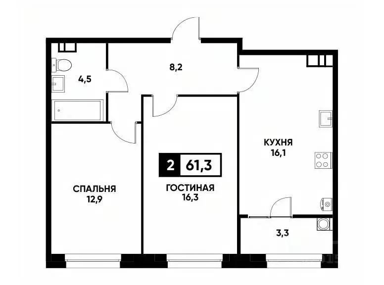 2-к кв. Ставропольский край, Ставрополь ул. Андрея Голуба, 12 (61.3 м) - Фото 0