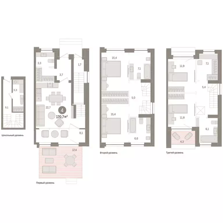 4-комнатная квартира: Тюмень, улица Муравленко, 9к1 (170.69 м) - Фото 2