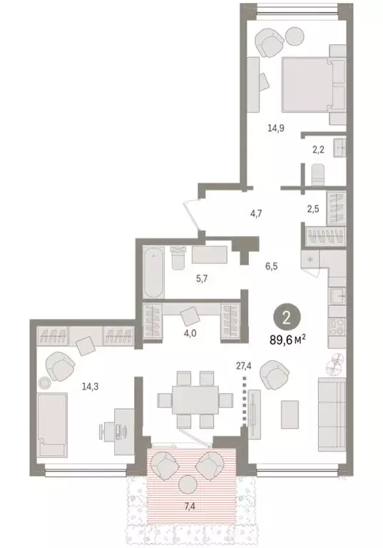2-комнатная квартира: Тюмень, Мысовская улица, 26к1 (89.58 м) - Фото 1