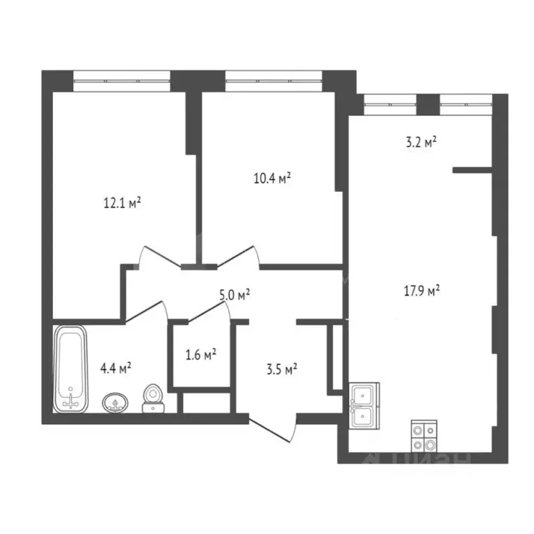 2-к кв. Тюменская область, Тюмень ул. Тимофея Кармацкого, 9 (60.0 м) - Фото 1