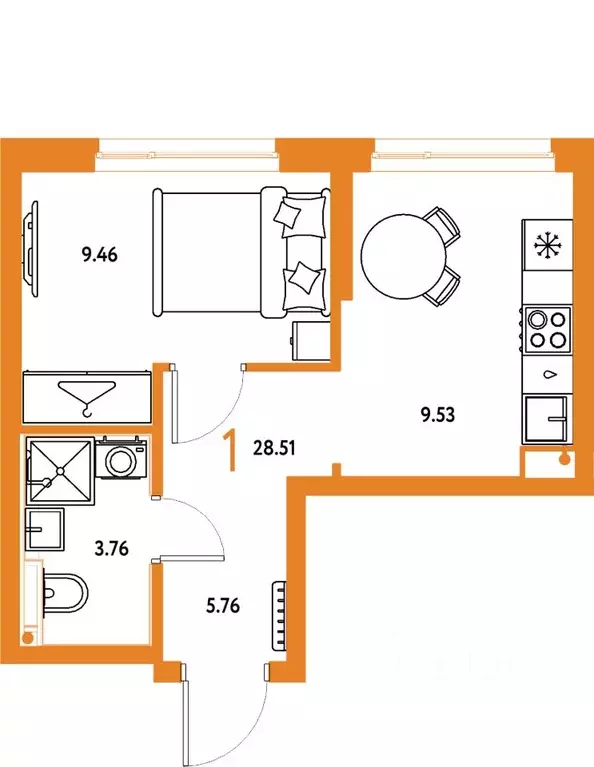 1-к кв. Свердловская область, Екатеринбург ул. Шефская, 28А (28.51 м) - Фото 1