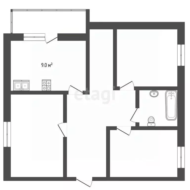 3-к кв. Крым, Евпатория ул. Интернациональная, 119 (52.4 м) - Фото 2