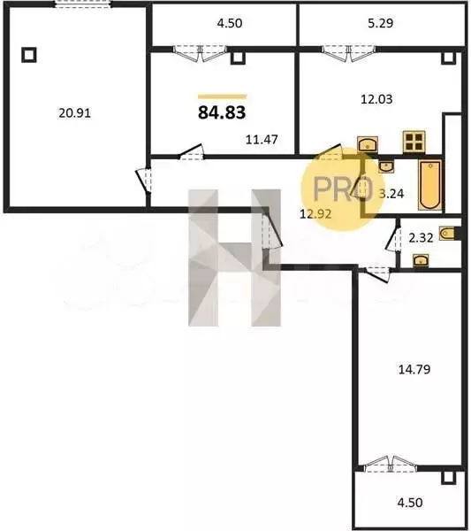 3-к. квартира, 84,7 м, 5/9 эт. - Фото 1