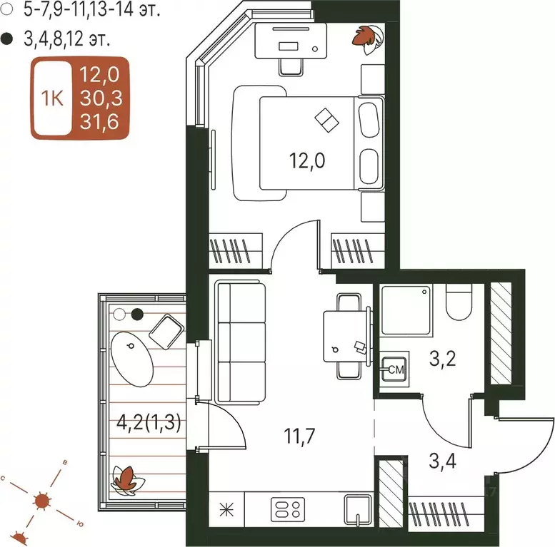 1-к кв. Пермский край, Пермь ул. Серебристая, 1 (31.6 м) - Фото 1