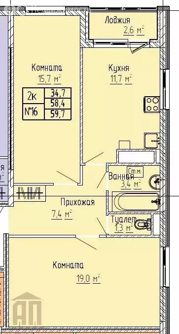 2-комнатная квартира: Тверь, улица 15 лет Октября, 52к1 (59.7 м) - Фото 1