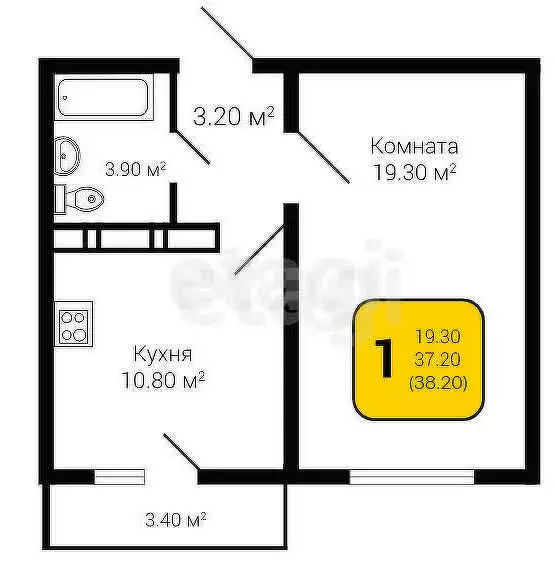 1-комнатная квартира: хутор Ветряк, Выборская улица, 12 (38.2 м) - Фото 0