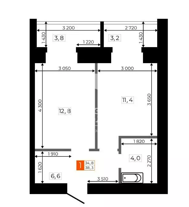 1-комнатная квартира: Благовещенск, Литейная улица, 41 (38.5 м) - Фото 1