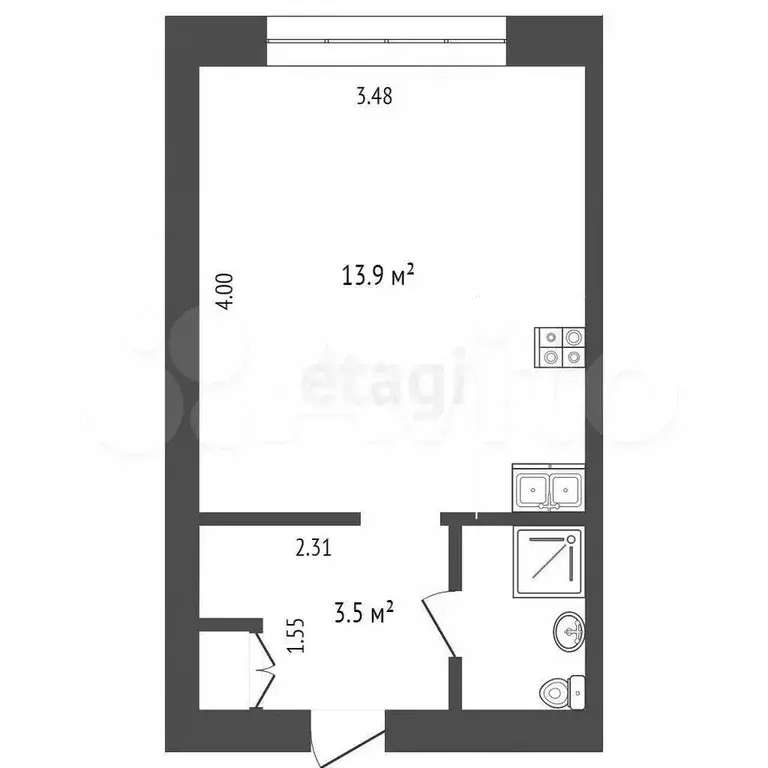 1-к. квартира, 16 м, 2/5 эт. - Фото 0