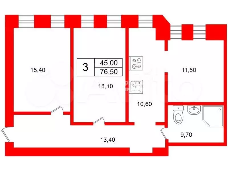 3-к. квартира, 76,5 м, 5/6 эт. - Фото 0