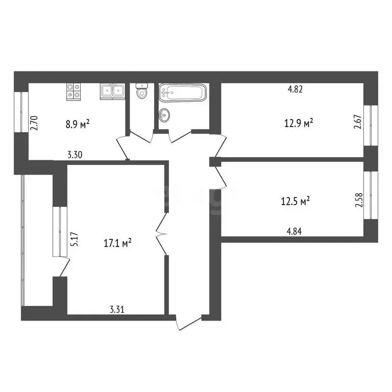 3-комнатная квартира: Тюмень, улица Циолковского, 15А (65.3 м) - Фото 0
