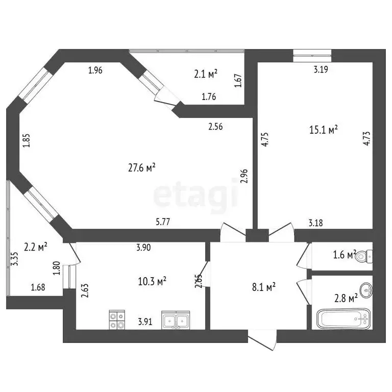 2-комнатная квартира: Набережные Челны, улица Аделя Кутуя, 5 (69.8 м) - Фото 1