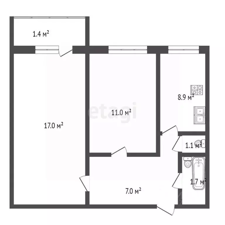 2-к кв. Псковская область, Дедовичи рп ул. Октябрьская, 39 (48.1 м) - Фото 1